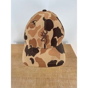 Browning Duck Blind Camo Snapback Hat Mens Tan Brown Camouflage Baseball Cap